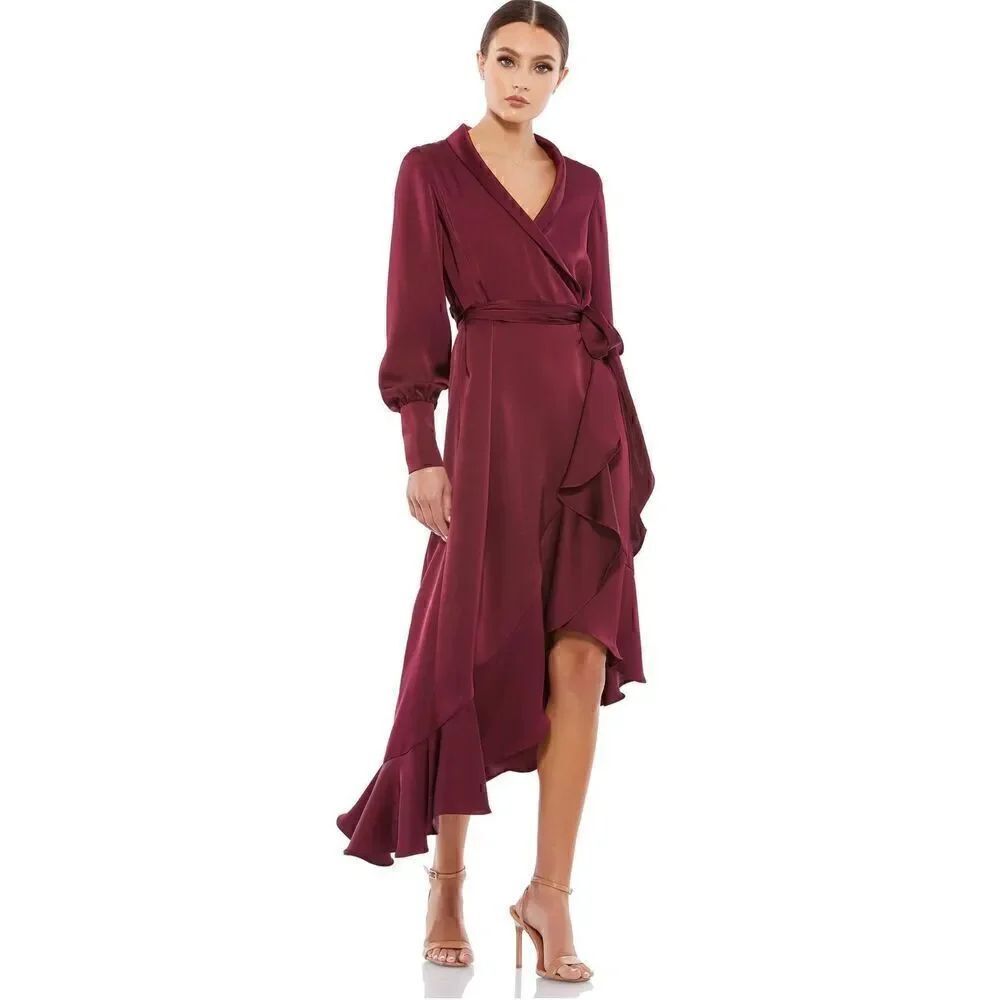 MAC DUGGAL 12506 Faux Wrap Dress in Wine NWT Size 0
